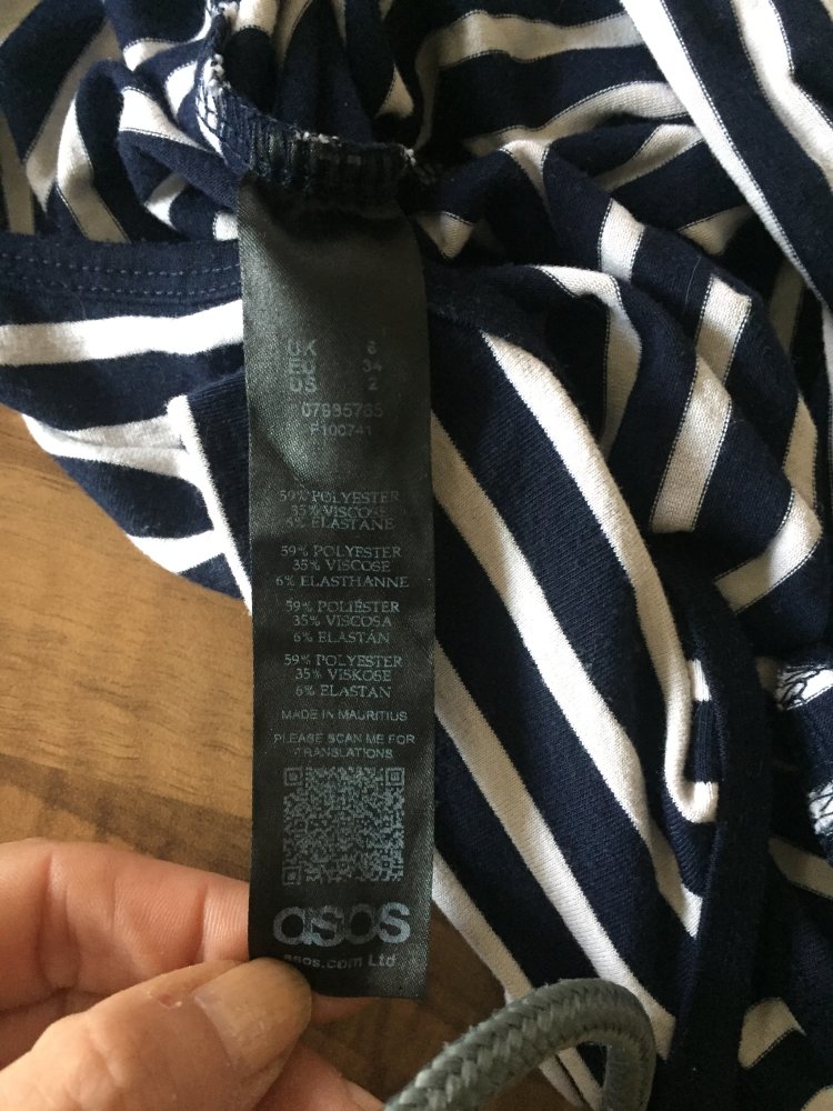 Asos Ringel String Träger Body Gr.XS Weiß / Navy gestreift