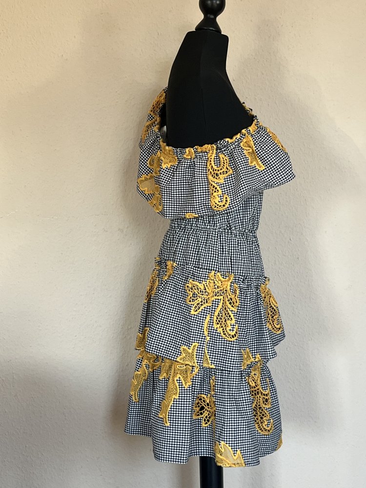 Sandro Paris One Shoulder Sommer Kleid Gr.S mit goldgelben Stickereien 