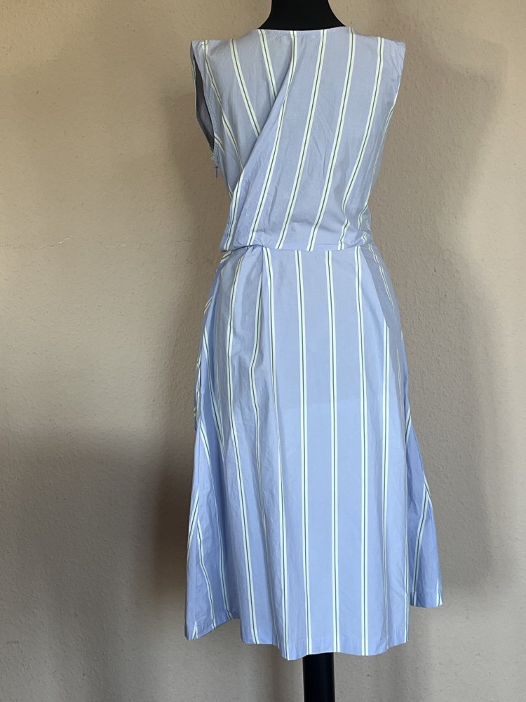 Edc Sommerkleid gestreift mit Wickel Optik Gr.34 hellblau mit grünen Streifen