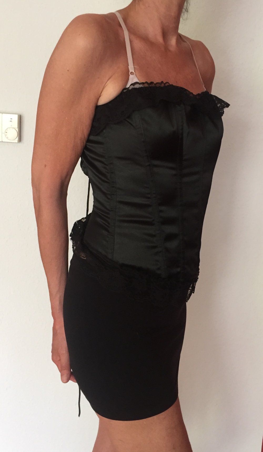 Beauty Night Satin Korsage mit Spitze Gr.S hinten bindbar