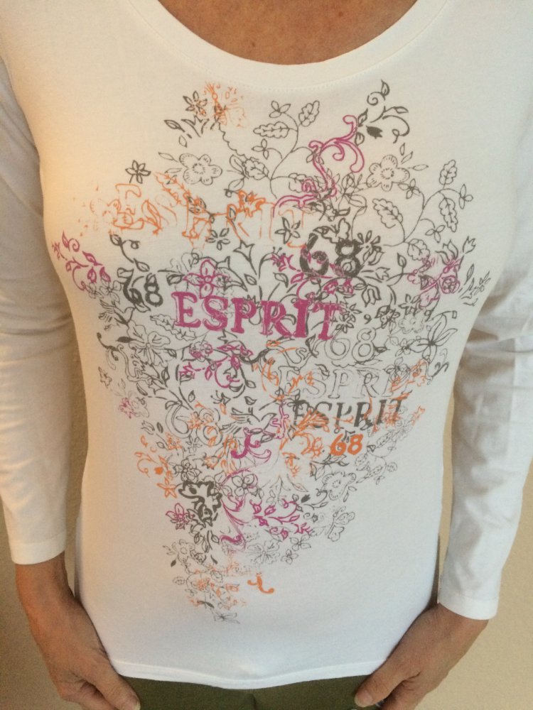 2 Esprit Shirts Gr.M weiß mit Blumenmotive Langarm und Schulterfrei