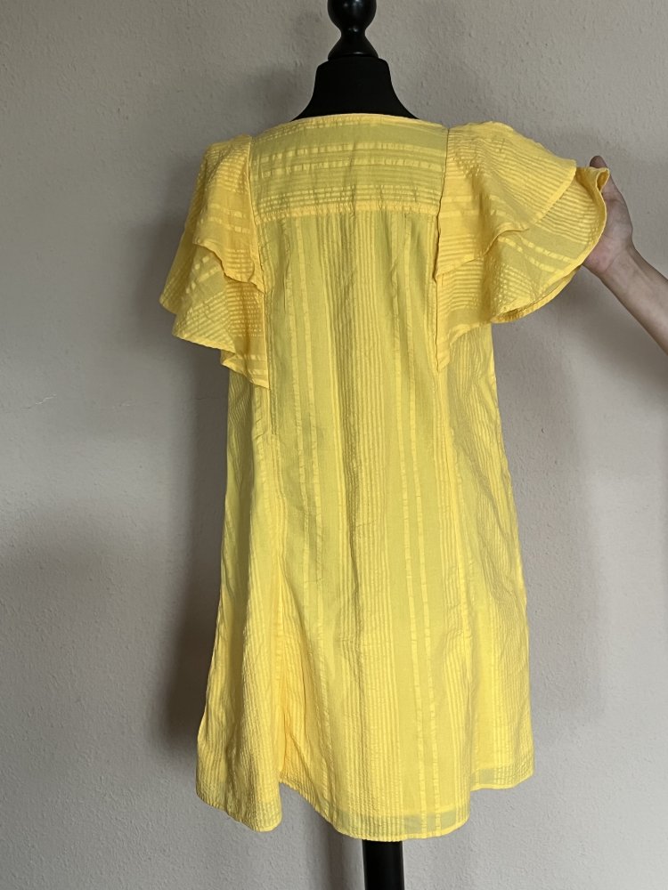Esprit luftiges Sommerkleid Gr.XS mit eingenähtem Unterkleid Sonnengelb, Volants Ärmel,