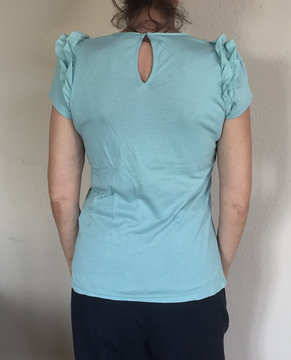 Hallhuber Shirt Top Gr.S mit Rüschen Einsatz aus Seide Mintgrün