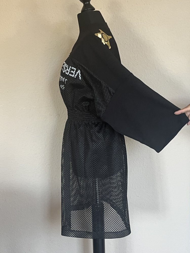 Versace Jeans Strandkleid / Hip Hop Shirt Kleid Gr.S schwarzz Mesh Transparent