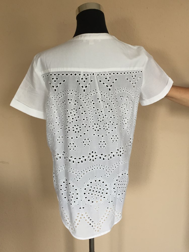 Esprit Cut Out Stickerei Loch Bluse Gr.36 kurz Arm weiß