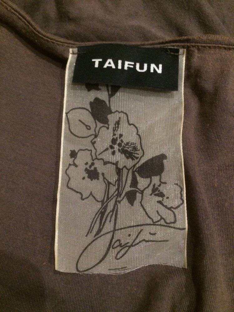 Taifun Empire Tunika Shirt Top Gr.S/M Taupe Farben mit Struktur Blumen ums Dekolte