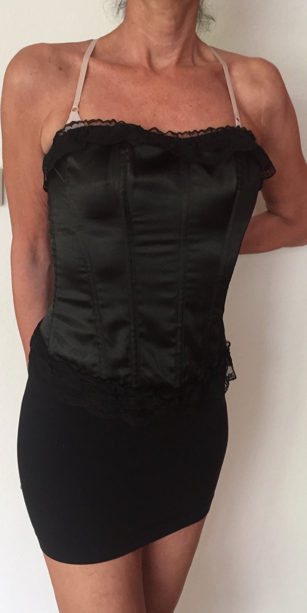 Beauty Night Satin Korsage mit Spitze Gr.S hinten bindbar