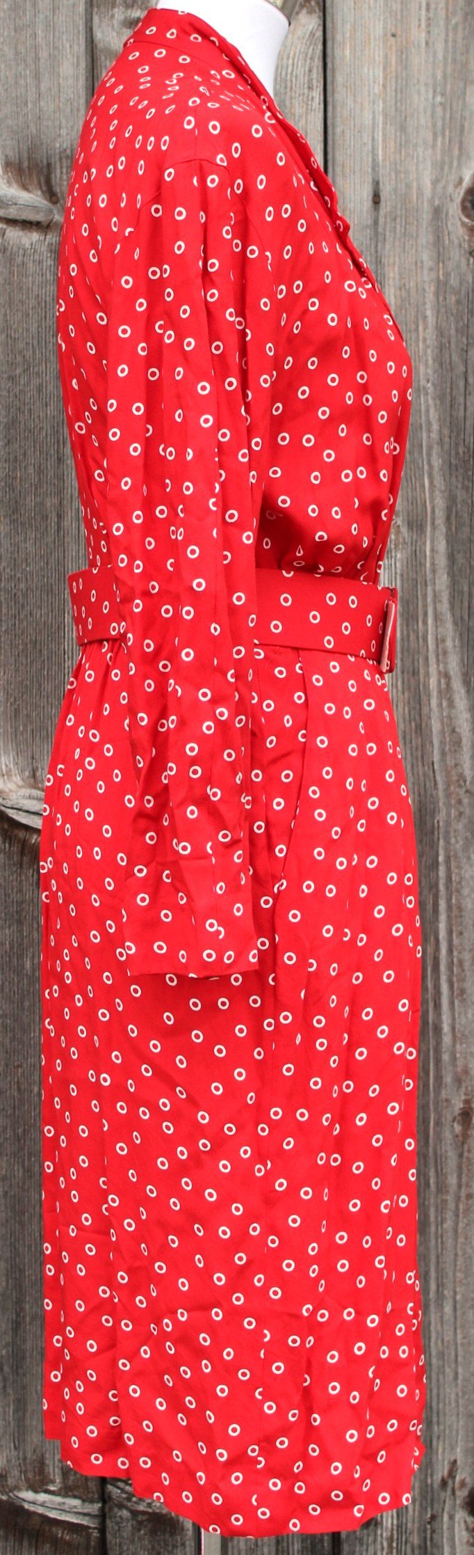 rotes True Vintagekleid mit weißem Muster, Guy Laroche, Größe 36, Designerkleid, Haute Couture