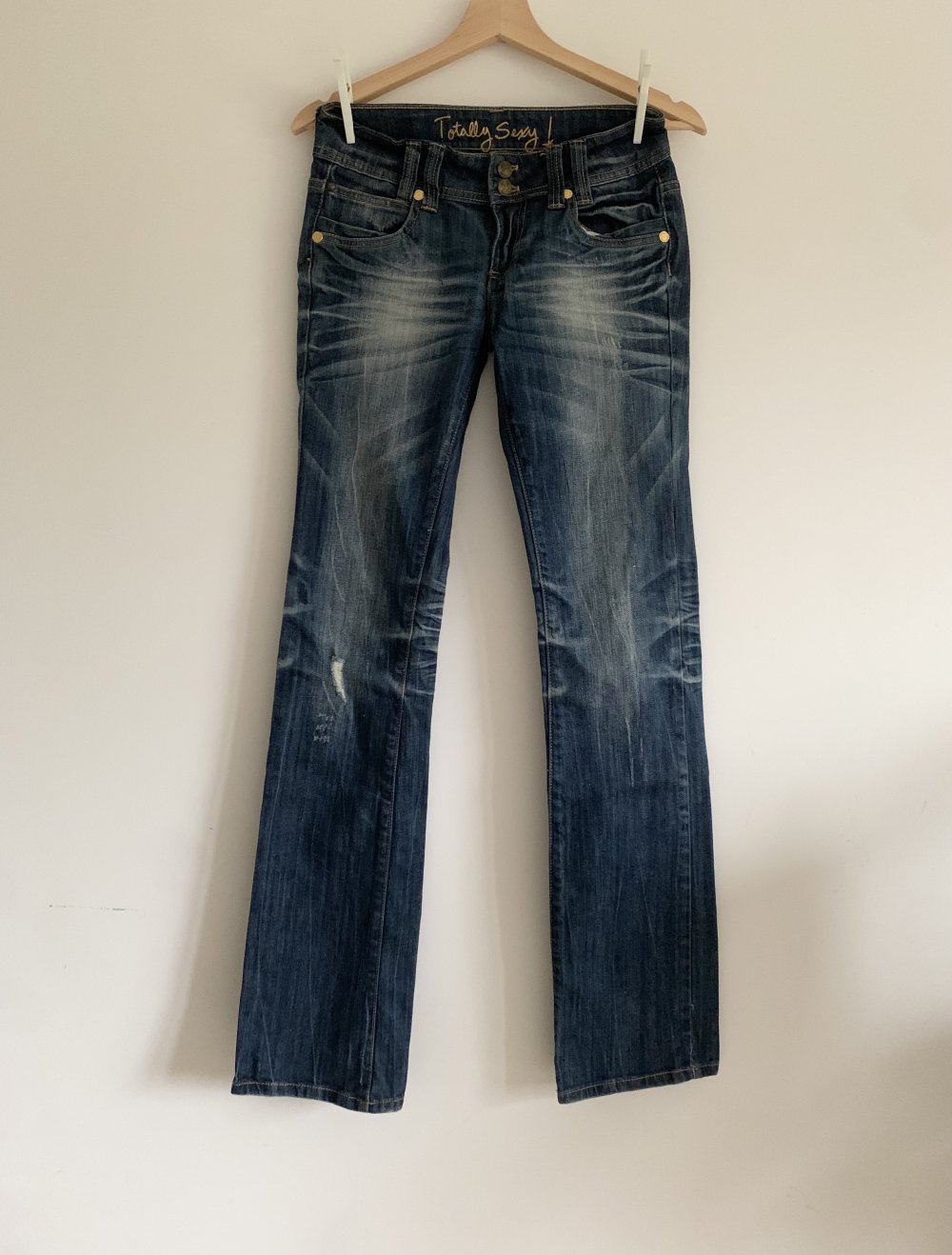 angesagte dunkelblaue authentic Y2K 2000 vintage Jeans Schlaghose lowwaist