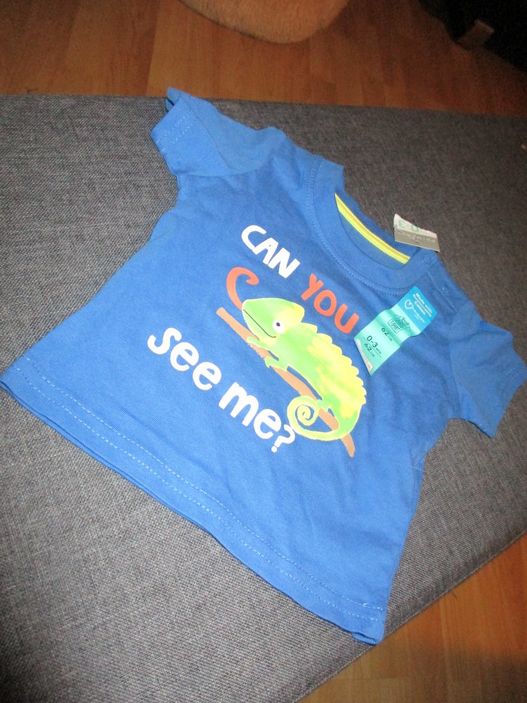 neu, t-shirt, gr. 62, blau, druck, spruch, drückknöpfe