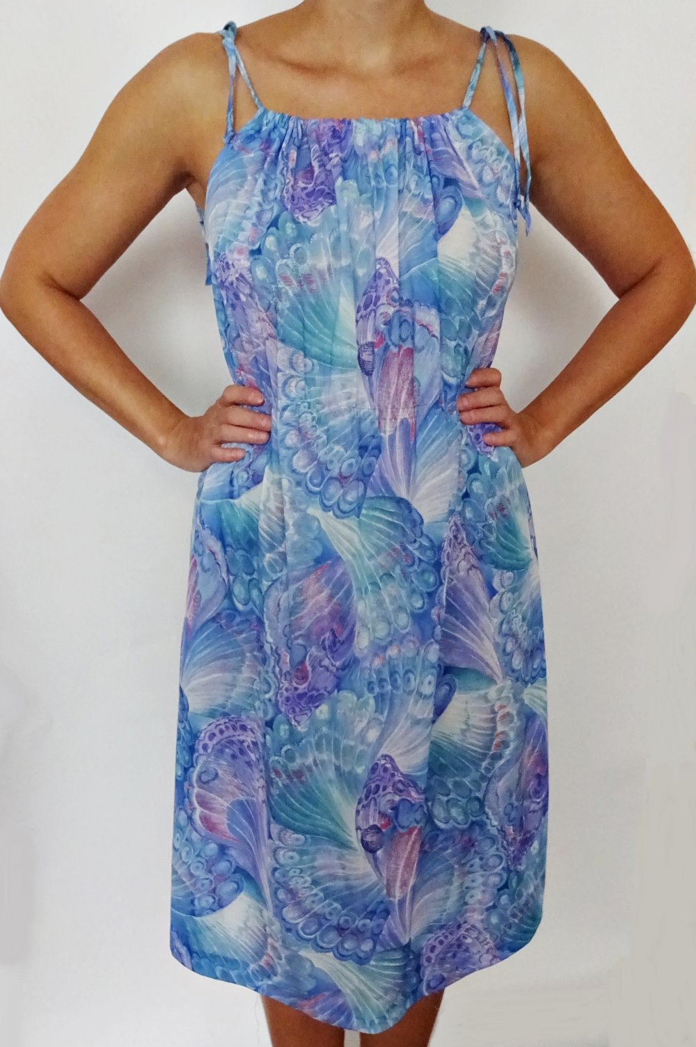 Blaues Vintage Sommerkleid 80er Gr. M