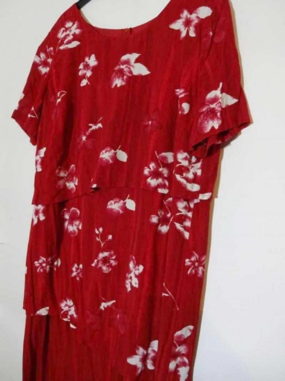 Langes rotes Kleid Stufenkleid 90er Jahre Vintage Floral Blumen Maxikleid Gr. 42 Gr. M