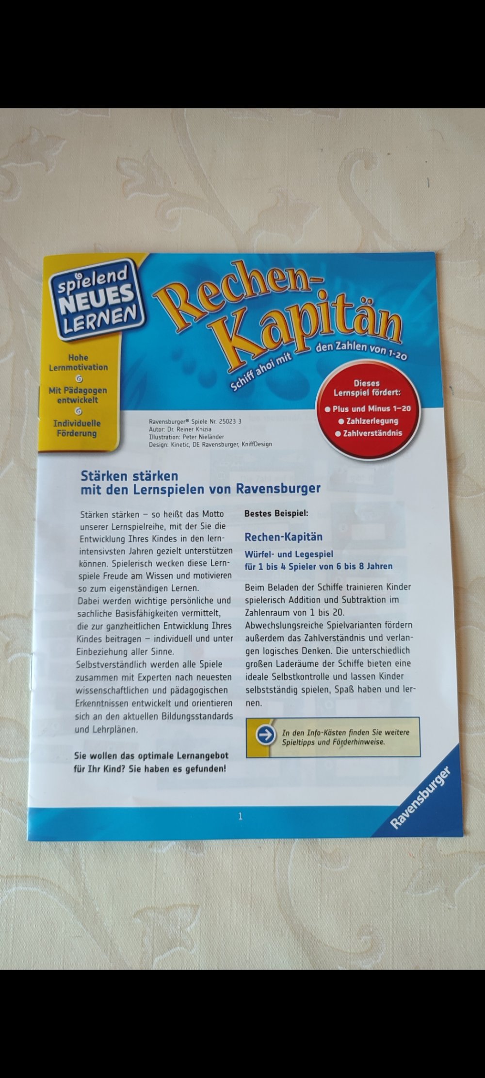 Spiel von Ravensburger: Rechenkapitän 