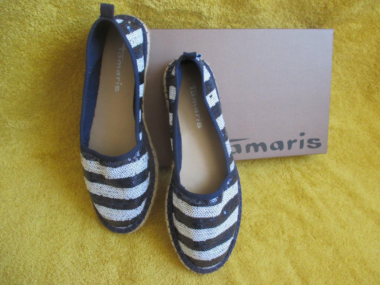 NEU * Edel * Marine * Maritim * Sailor * Navy * Glitzer- Pailletten * Streifen * Espadrilles * Schlüpf- Schuhe 