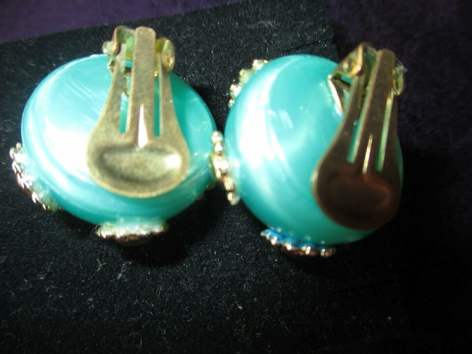 NEU * Edel * Original VINTAGE * 3D Blumen * Blüten * Flower- Power * DESIGNER * Perlen * Ohrringe * Ohrclips * gold * türkis * Perlmutt *