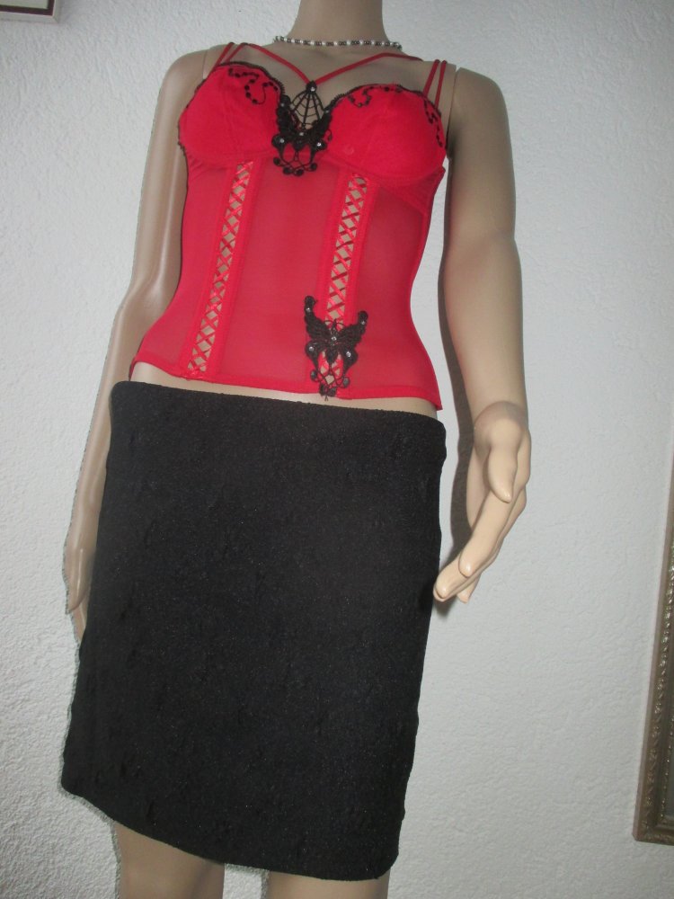 NEU mit ETIKETT * Swarovski * Strass- Kristalle * Schmetterling * Butterfly * Applikationen * Mesh * Träger * Bügel- Bustier * Mieder * Corsage * Korsett * Gr. 34- 36/ XS- S * 70A * rot * schwarz *