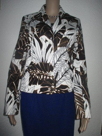NEUw * Ausgefallen * edel * Blumen * Blüten * Flower- Power * DESIGNER * Baumwolle * Kostüm * Anzug * Kurz- BLAZER * Gr. 36- 38/ S * schwarz * weiß * hell- braun *