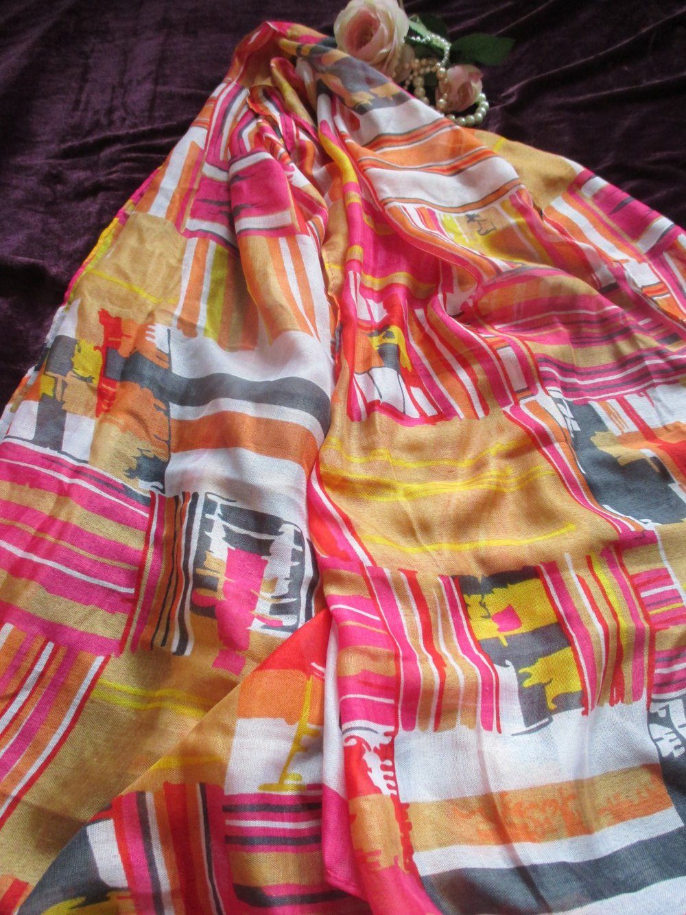 NEU * Freizeit * Ausgeh * Strand * Urlaub * Beach Party * Duftig * Seiden Chiffon * DESIGNER * Retro * Boho- Look * XXL SCHAL * SCARF * PAERO * TUCH * pink * bunt *