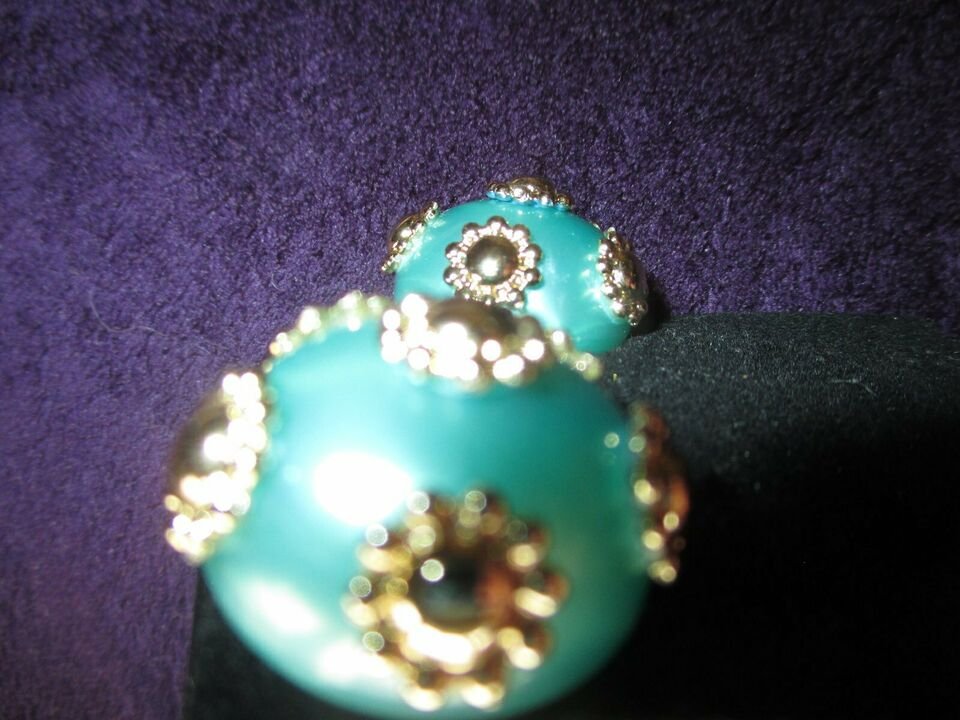 NEU * Edel * Original VINTAGE * 3D Blumen * Blüten * Flower- Power * DESIGNER * Perlen * Ohrringe * Ohrclips * gold * türkis * Perlmutt *