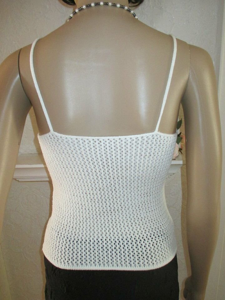 NEU * DESIGNER * Off Shoulder * Bodycon * Strech * Häckel * Grobstrick * Spaghetti- Träger * Corp Top * Pullover * Gr. 34- 36/ XS- S * weiß *