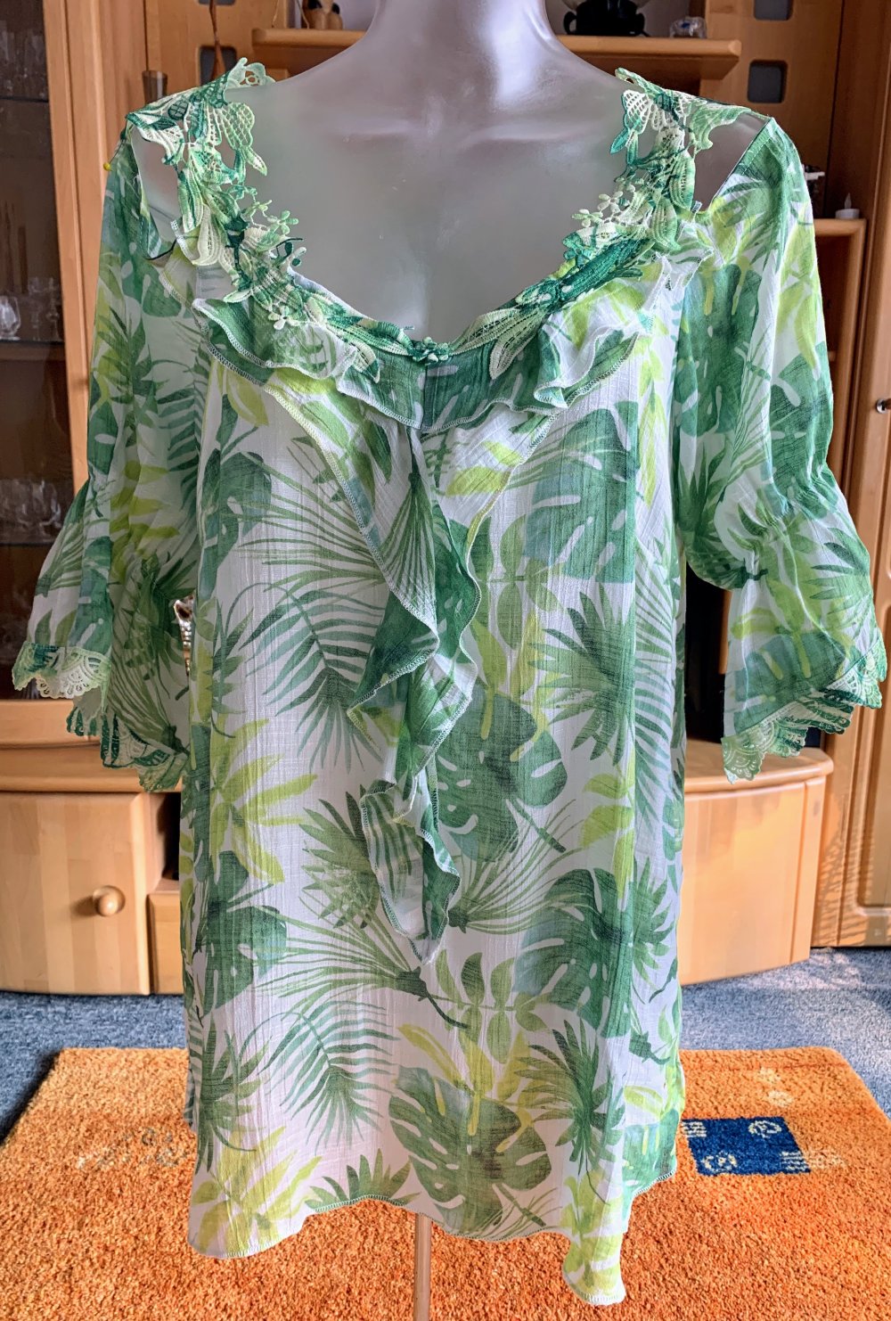 Damen Kleid Sommer Spitzen Tunika Gr.M Bunt gemustert Laura Torelli 