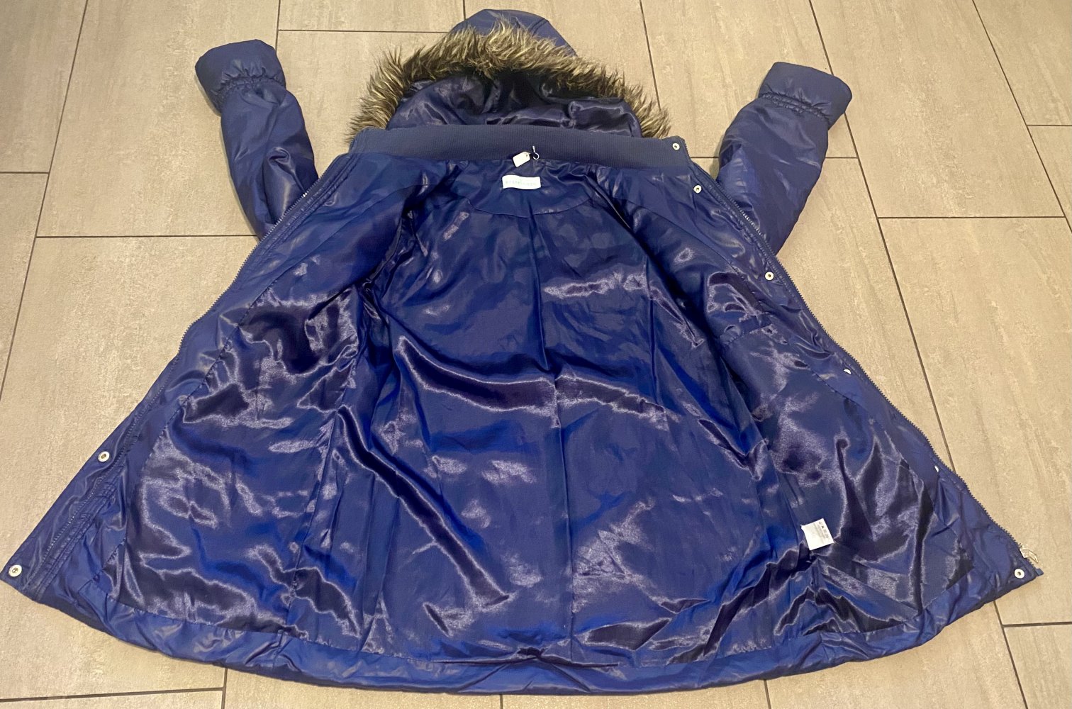 Damen Jacke Winter Steppmantel Gr.38 in Blau von Pfeffinger abnehmbare Kapuze mit Fellbesatz 