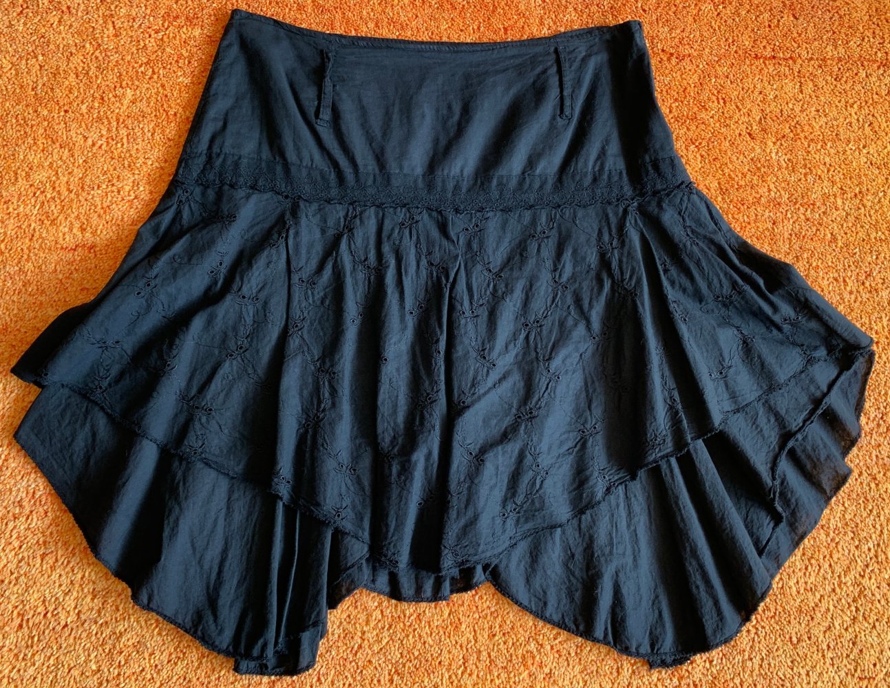 Damen Lagenlook-Rock zipfelig mit Stickerei Gr.L Schwarz