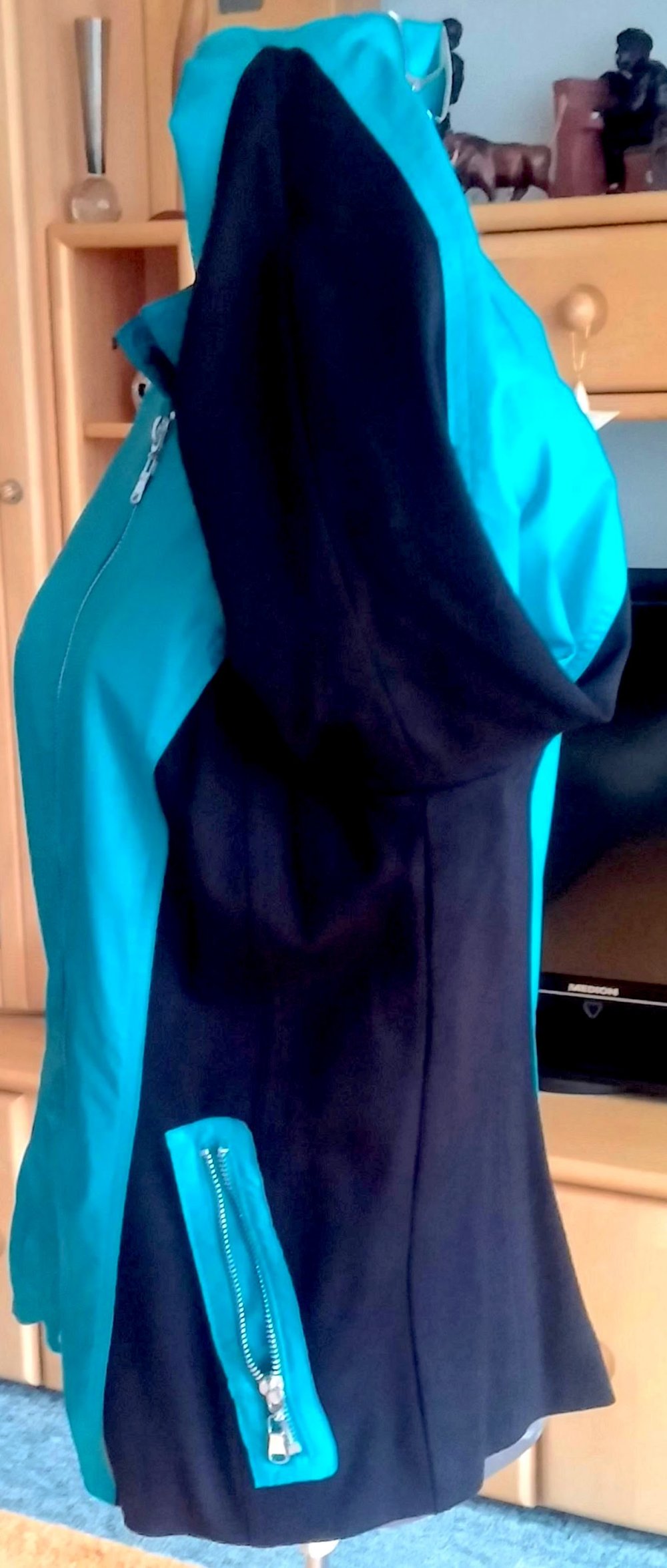 Damen Jacke Bikerjacke im Leder-Look Gr.38 Türkis/Schwarz edel & hochwertig NW