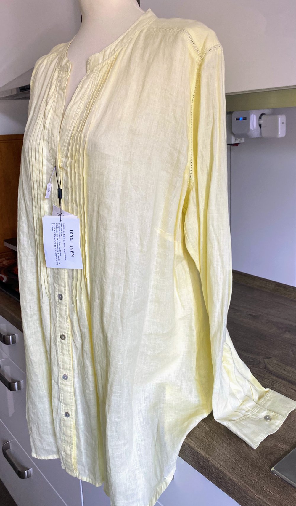 NEU Damen Bluse Tunika aus 100% Leinen, Gr.48 in Gelb von Open End 