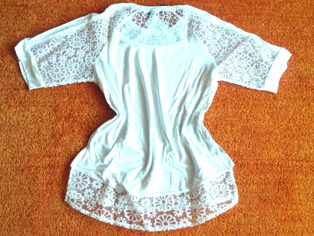 NEU Damen Shirt aus Jersey mit Spitze Gr.36 Naturweiß/Bunt Apanage P.69,95€ 