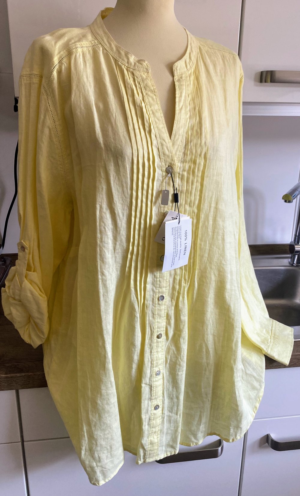 NEU Damen Bluse Tunika aus 100% Leinen, Gr.48 in Gelb von Open End 