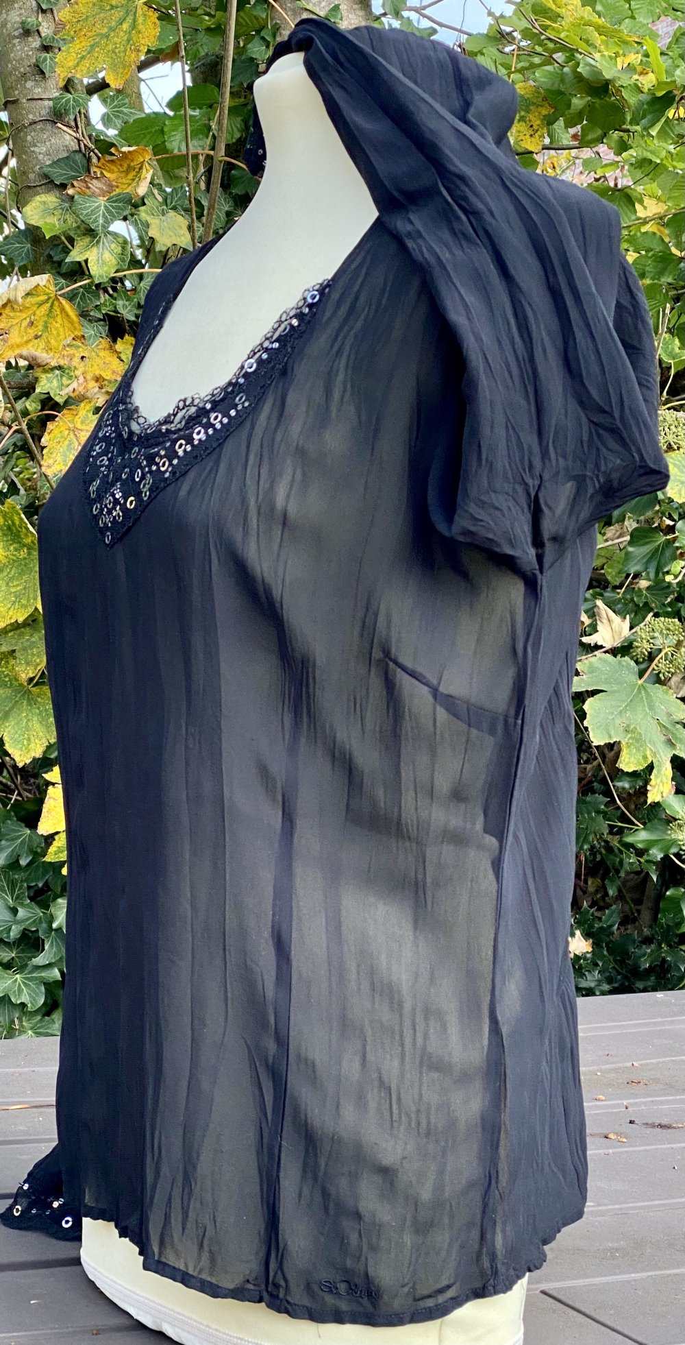 Damen Bluse mit Glitzer/Spitze Gr.38 in Schwarz von s.Oliver 