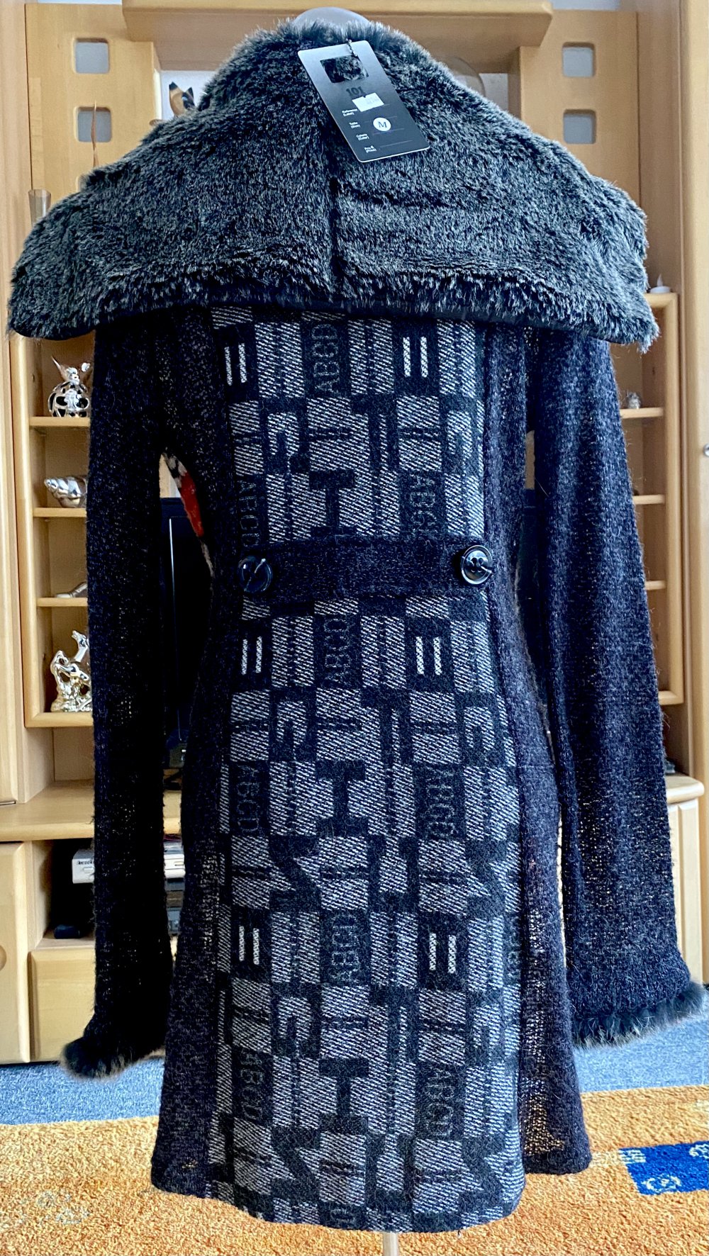 Damen Mantel Strickmantel Wollmantel Gr.S Grau/Rot/Weiß/Schwarz von 101 Idees NW 