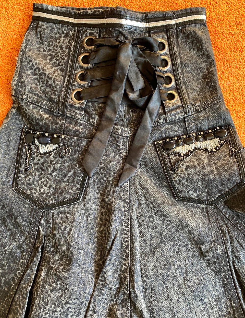 Damen Rock Gothic Jeansrock Gr.34 Schwarz/Grau ROSA & ROSE