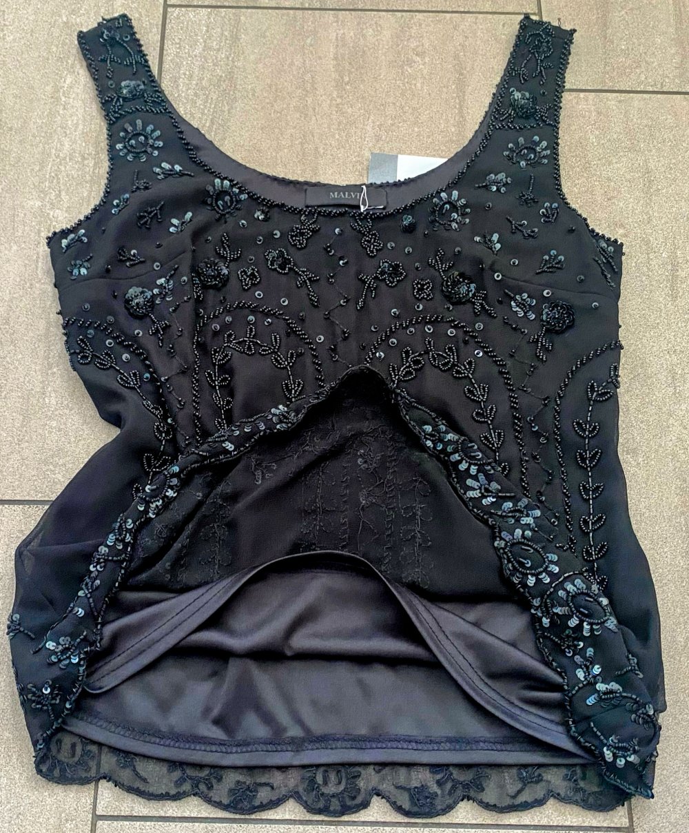 NEU Damen Shirt Sexy Abend Top aus Seide mit Glitzer Gr.S Schwarz Malvin 
