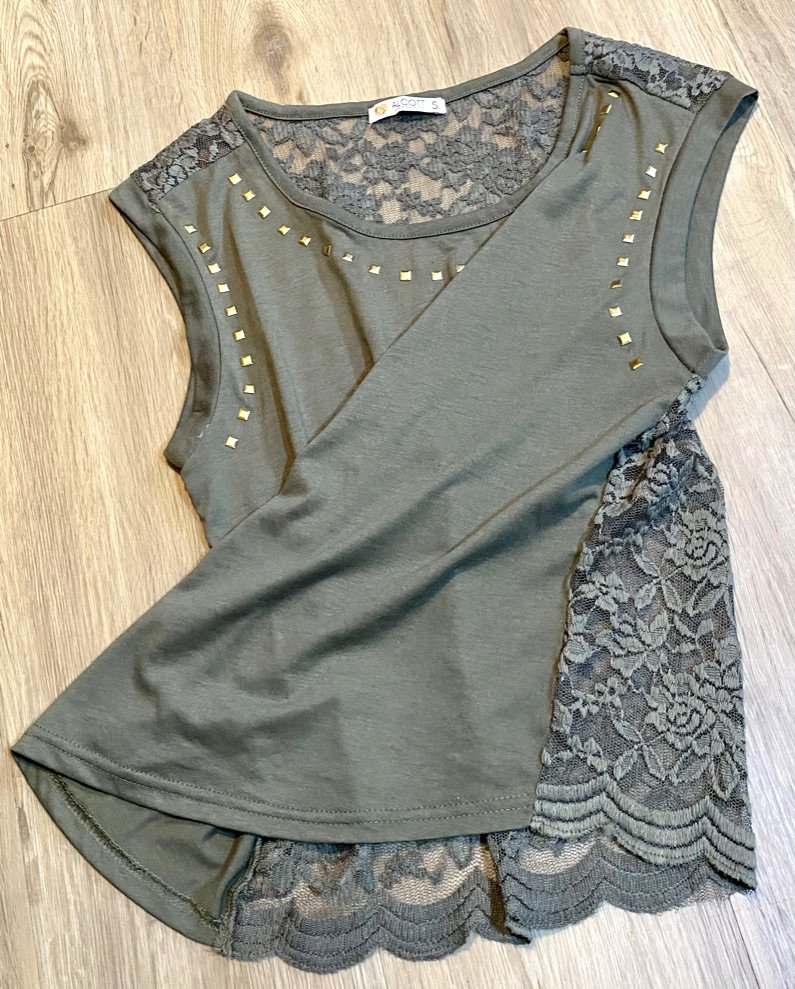 Damen Shirt Sommer Bluse mit Spitze Gr.S Oliv Alcott NW