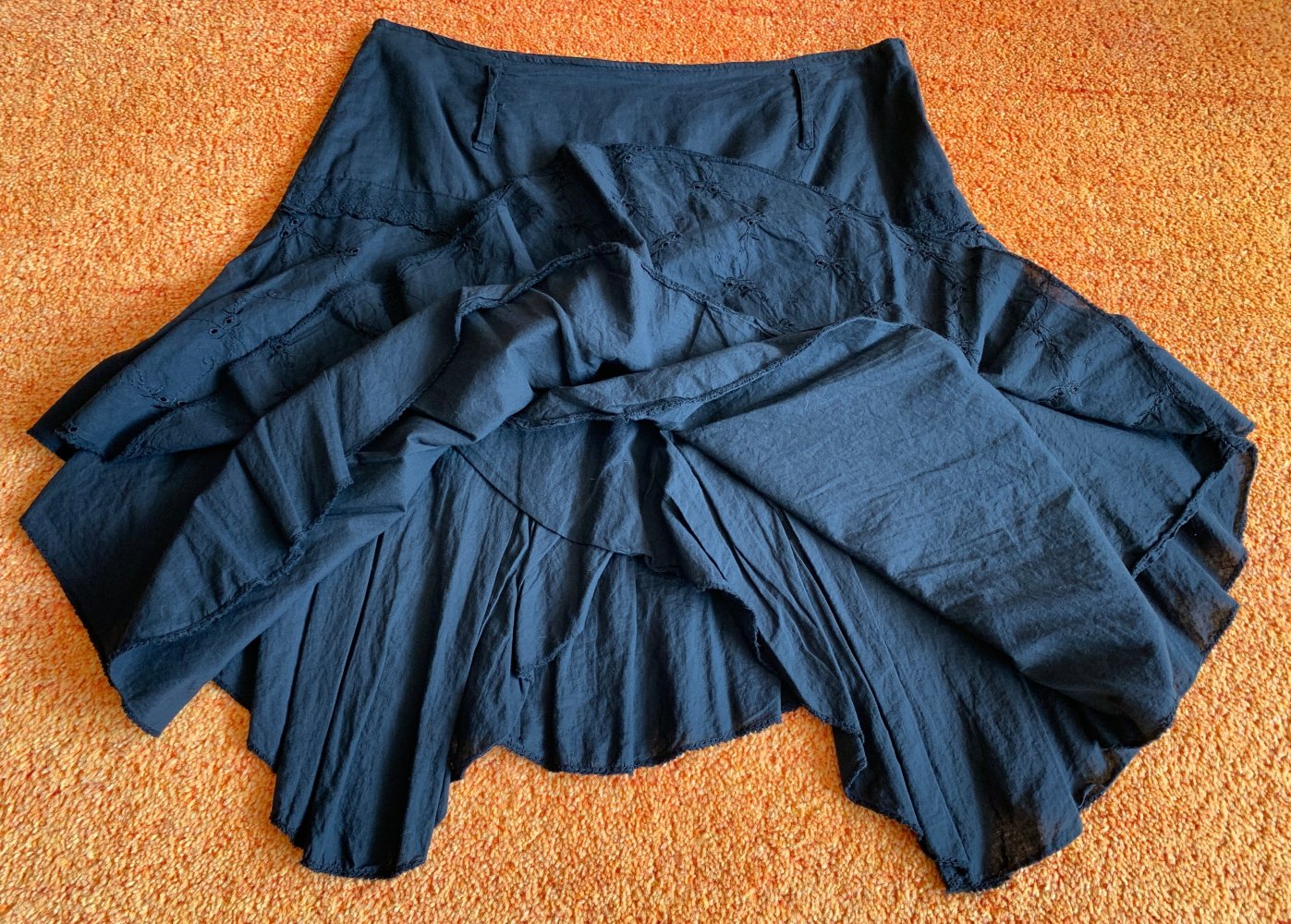 Damen Lagenlook-Rock zipfelig mit Stickerei Gr.L Schwarz
