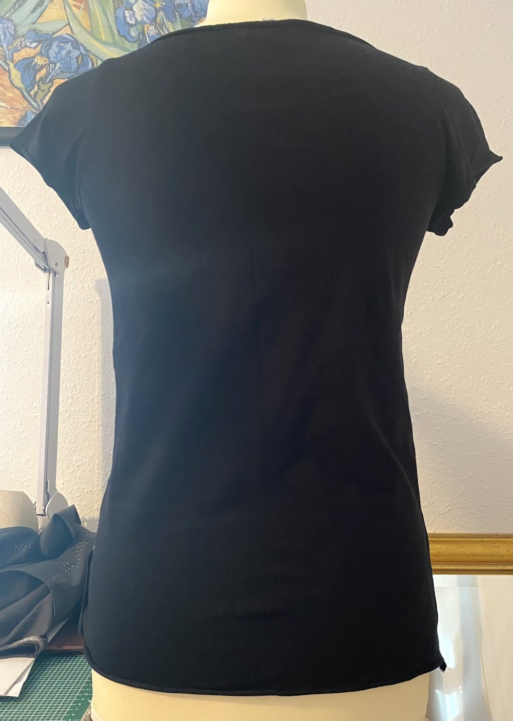 Damen Shirt Jersey mit Print & Pailletten Gr.S in Schwarz/Creme NW 