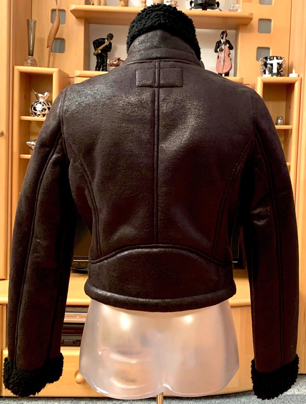 Damen Jacke Bikerjacke Lederimitat & Teddyfell Gr.S Schwarz NW