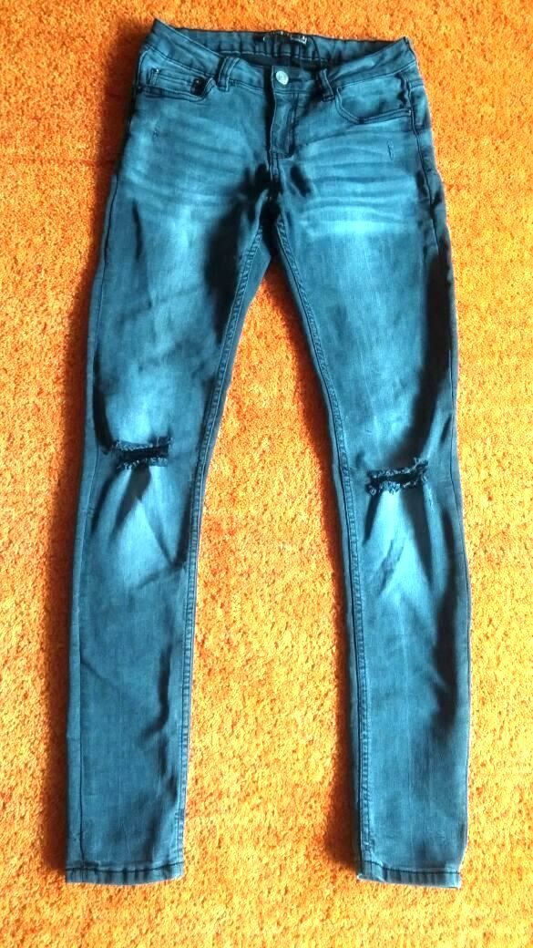 Damen Hose 7/8-Jeans Stretch Gr.XS Grau verwaschene Optik One Love 