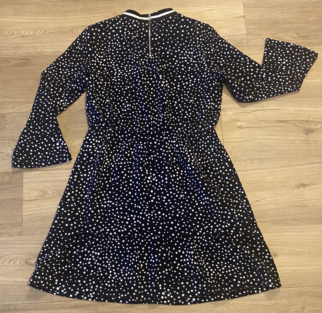 Damen Kleid Langarm Reißverschluss Gr.S in schwarz/weiß gepunktet von Yessica (C&A) Fit & Flare