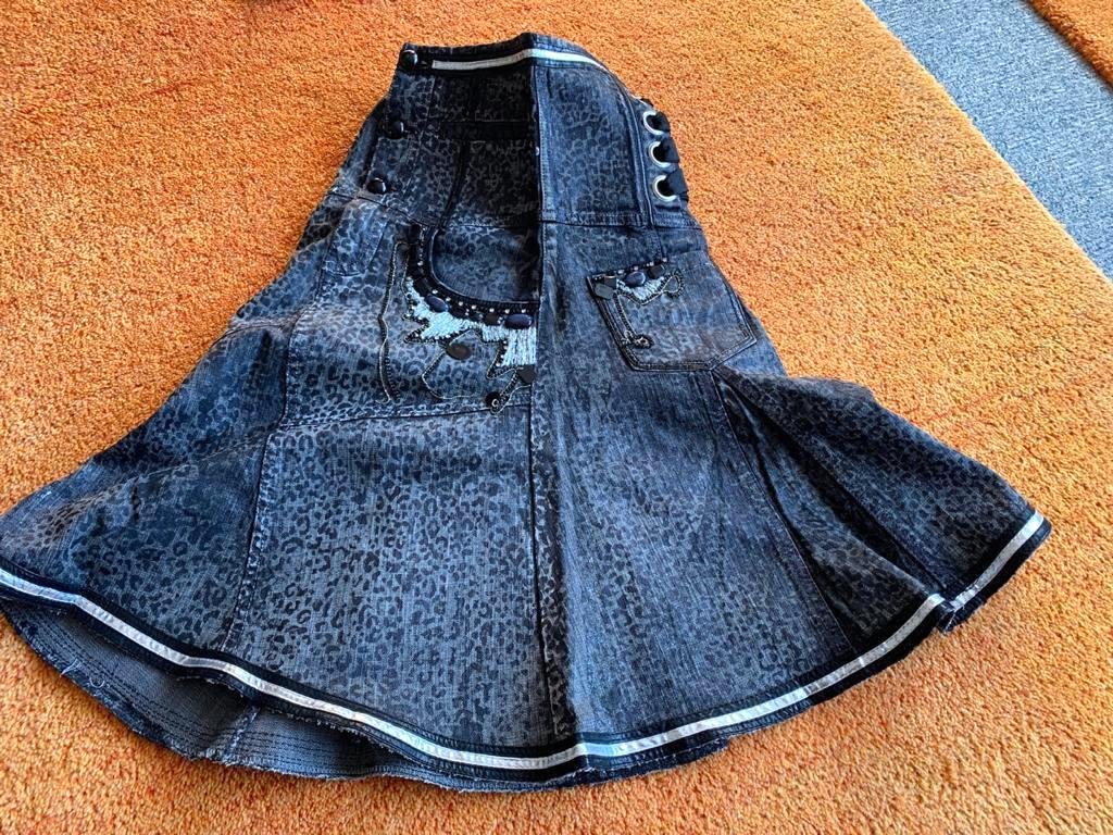 Damen Rock Gothic Jeansrock Gr.34 Schwarz/Grau ROSA & ROSE