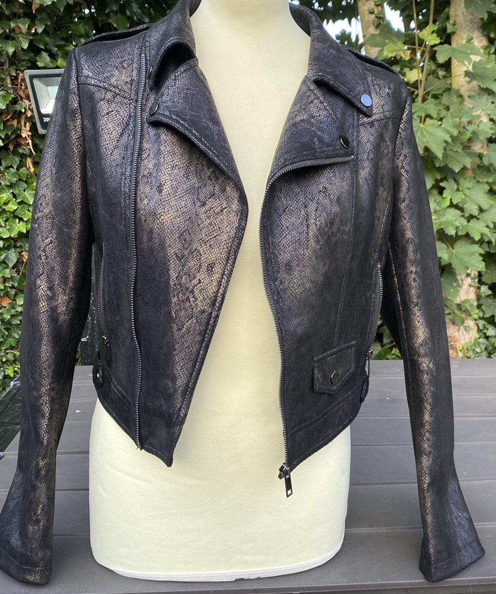 NEU Damen Jacke Bikerjacke im Animalprint Gr.36 Braun/Schwarz Lederimitat 