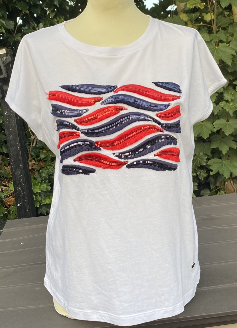 NEU Damen Shirt Sommer Pailletten Design Gr.38 Weiß Lisa Campione 