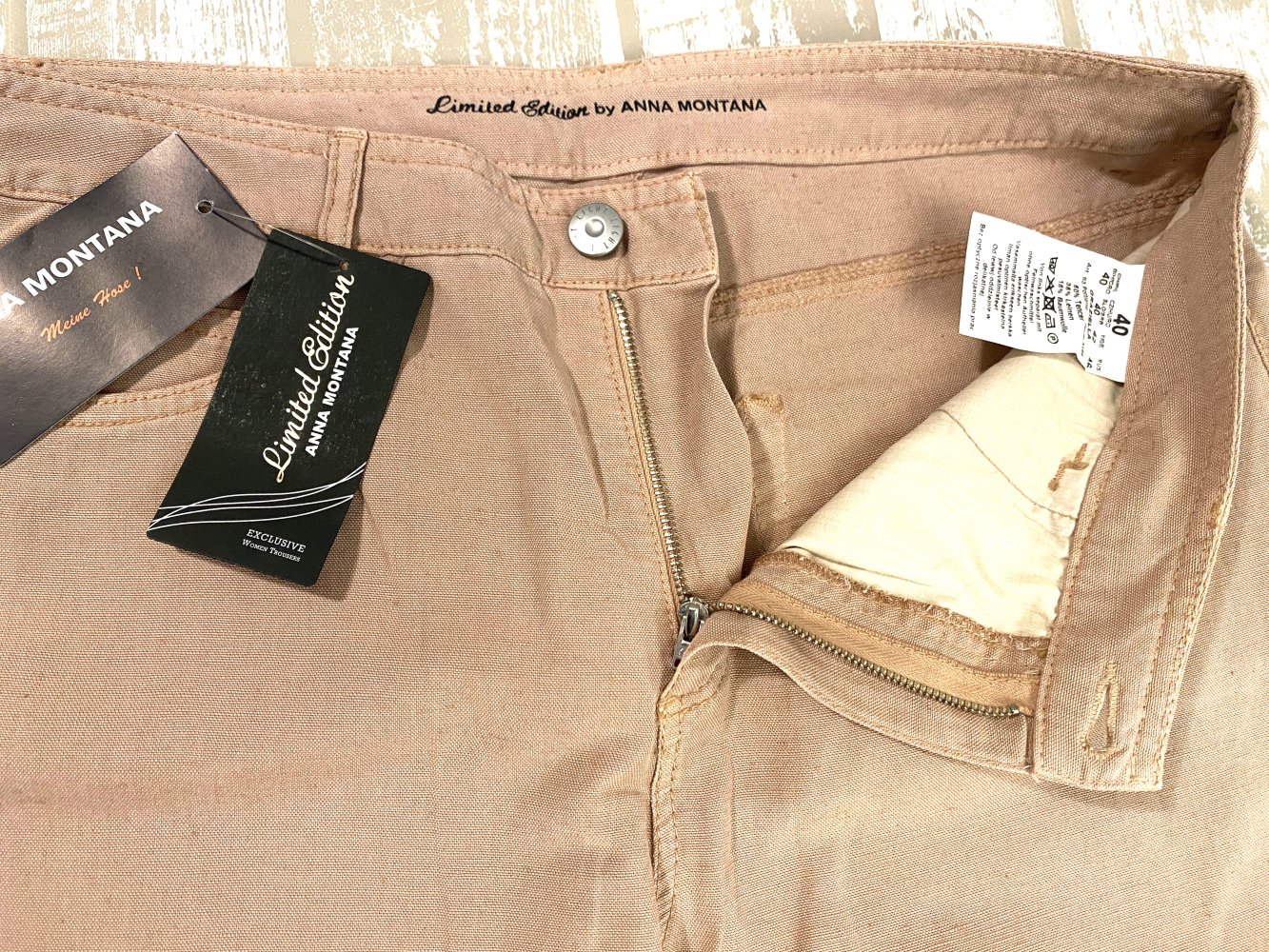 NEU Damen Hose Leine Gr.40 Lachs/Beige Limited Edition by Anna Montana 
