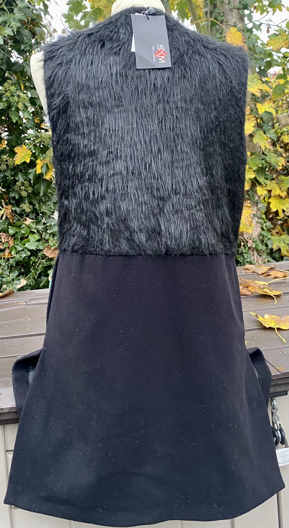 NEU Damen Mantel Elegante lange Damenweste mit Felloptik Gr.36 in Schwarz P.139,95€ 