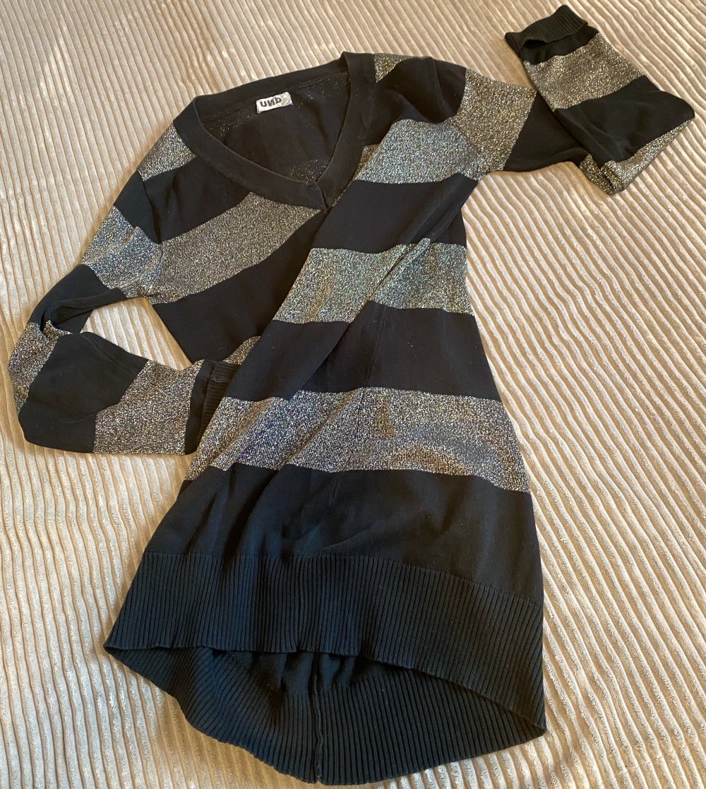 Damen Pullover Long fein Strick ???? Gr.M Schwarz/Glitzer gestreift von Ump 