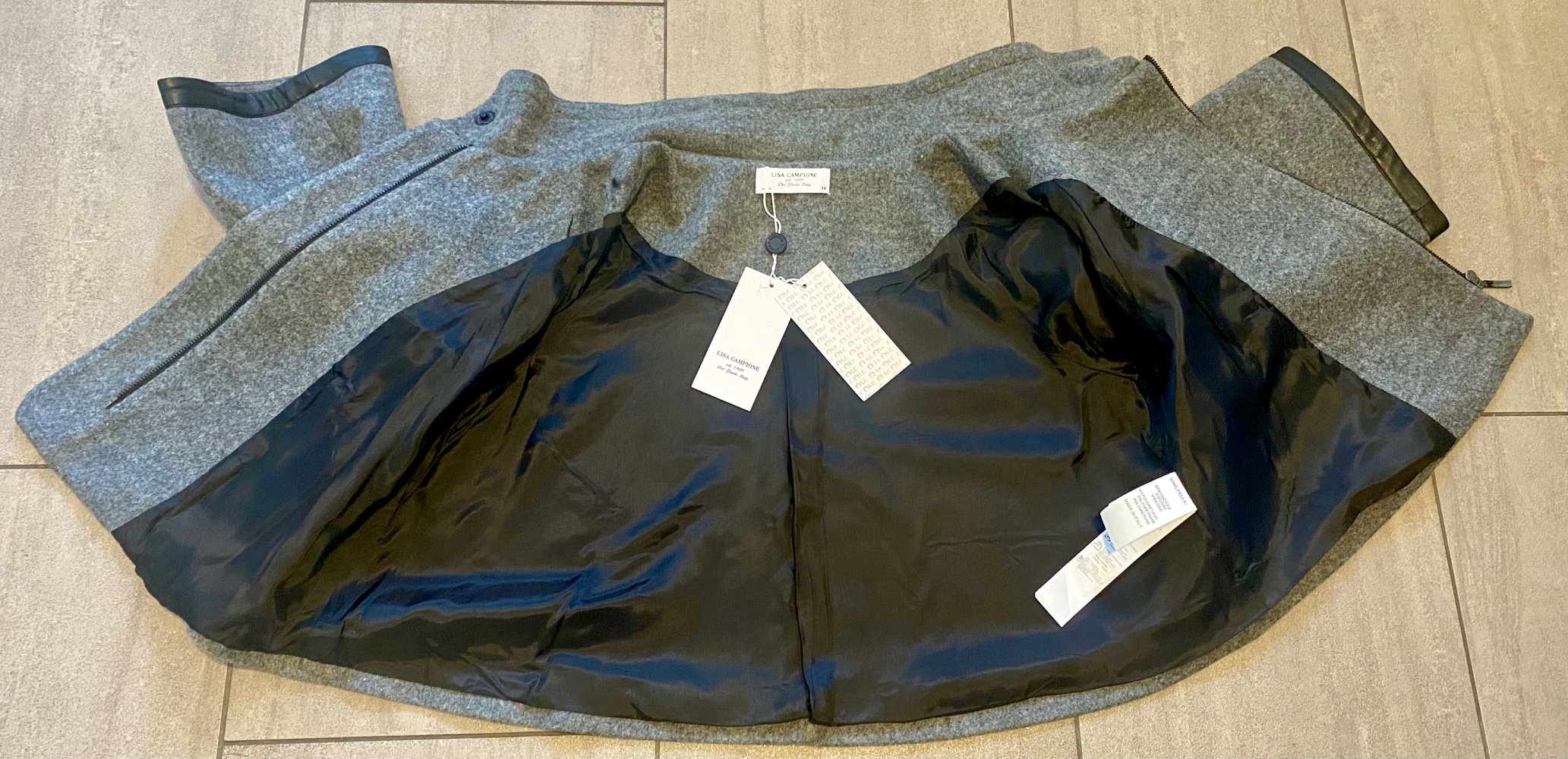 NEU Damen Mantel kurze Jacke Gr.38 Grau/Schwarz von Lisa Campione (Made in Italy)