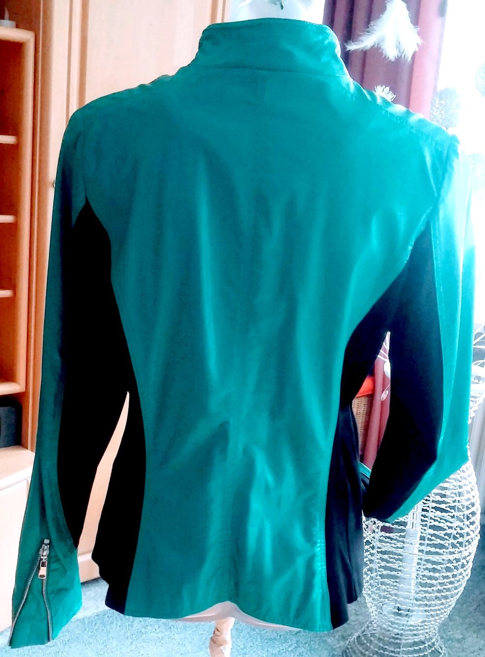 Damen Jacke Bikerjacke im Leder-Look Gr.38 Türkis/Schwarz edel & hochwertig NW