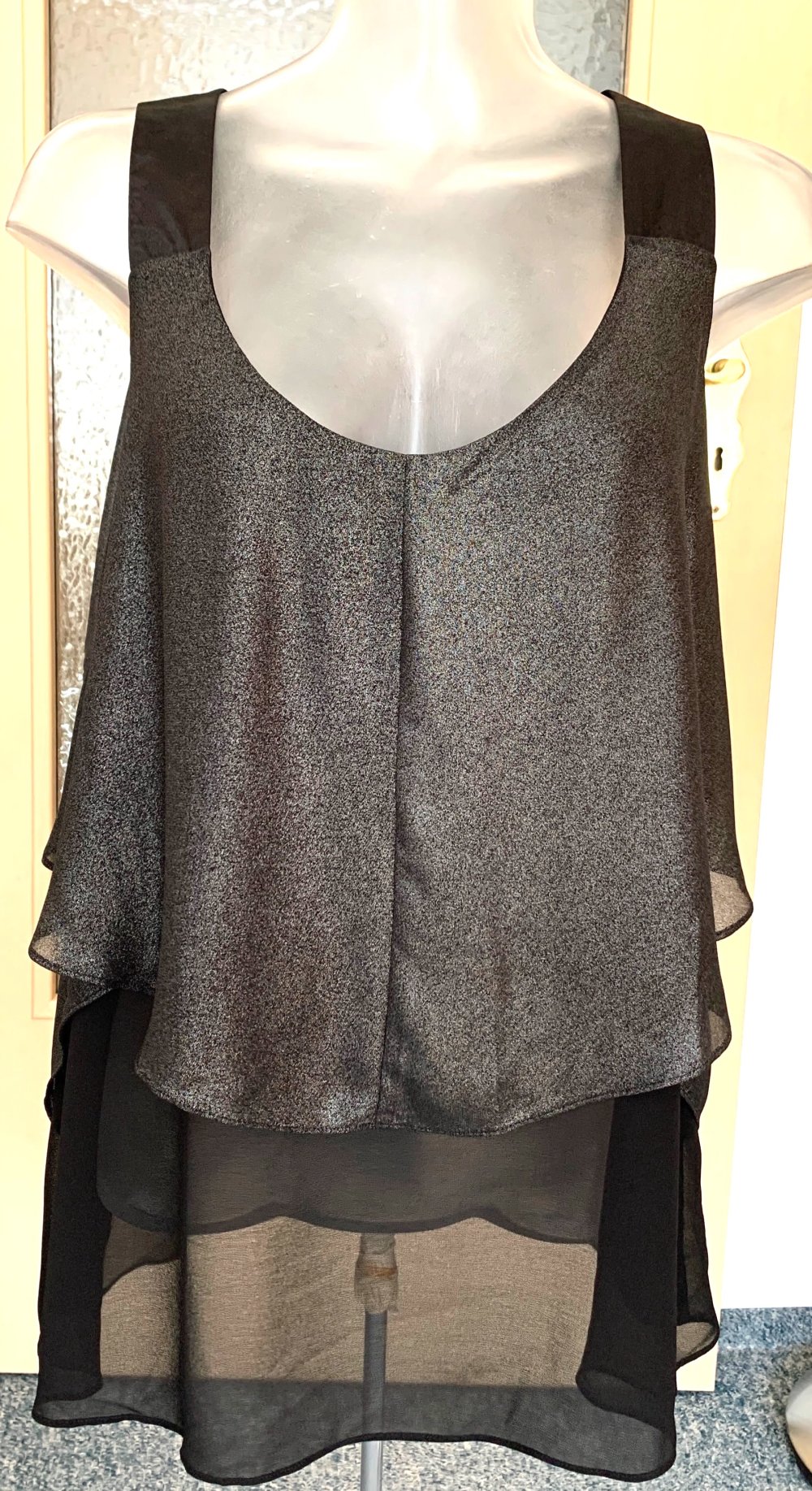 Damen Bluse Abend Lagenlook mit Volants Gr.M in Schwarz NW 